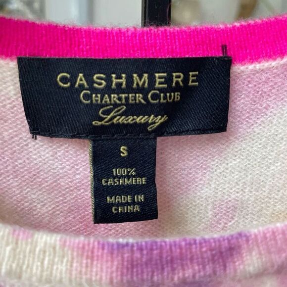 Charter Club Luxury Cashmere Tie Dye Crewneck Lightweight Sweater Pink Yellow Pu - Picture 5 of 5